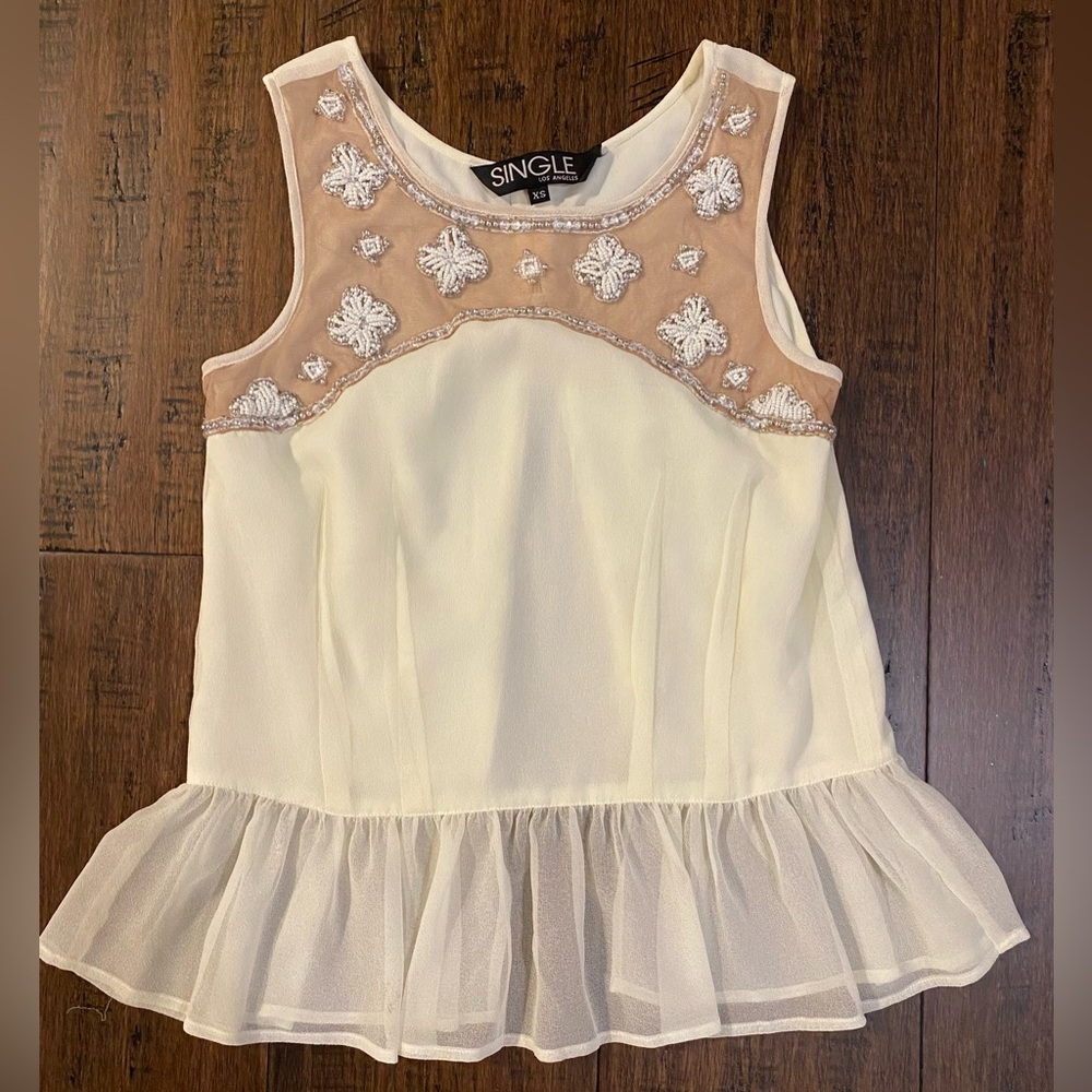 Single Los Angeles peplum beaded tank size XS cream and Easter work church